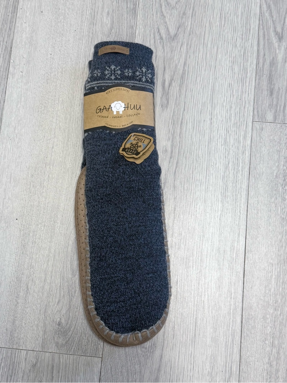 Men's Dark Gray Moccasin Slipper Socks Size 9-13 with Non-Slip Sole